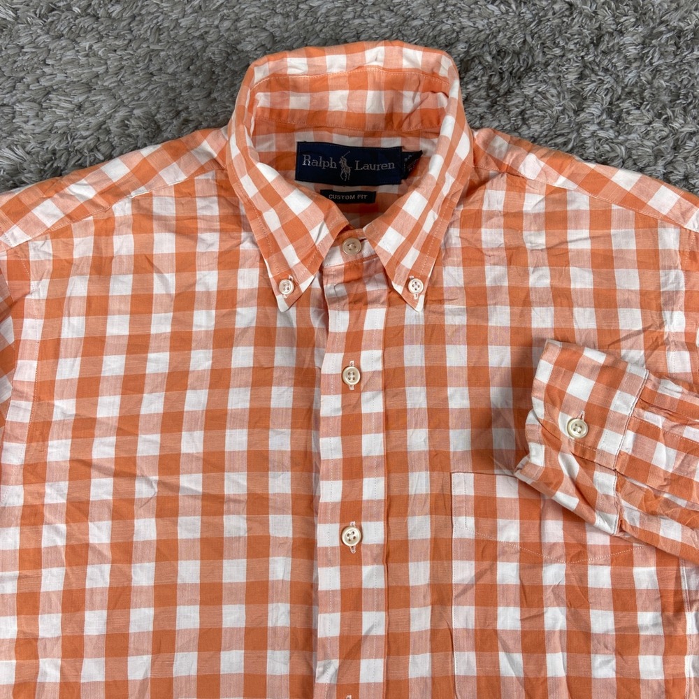Ralph Lauren Custom Fit Mens Small Gingham Button Down Shirt Long Sleeve Cotton
